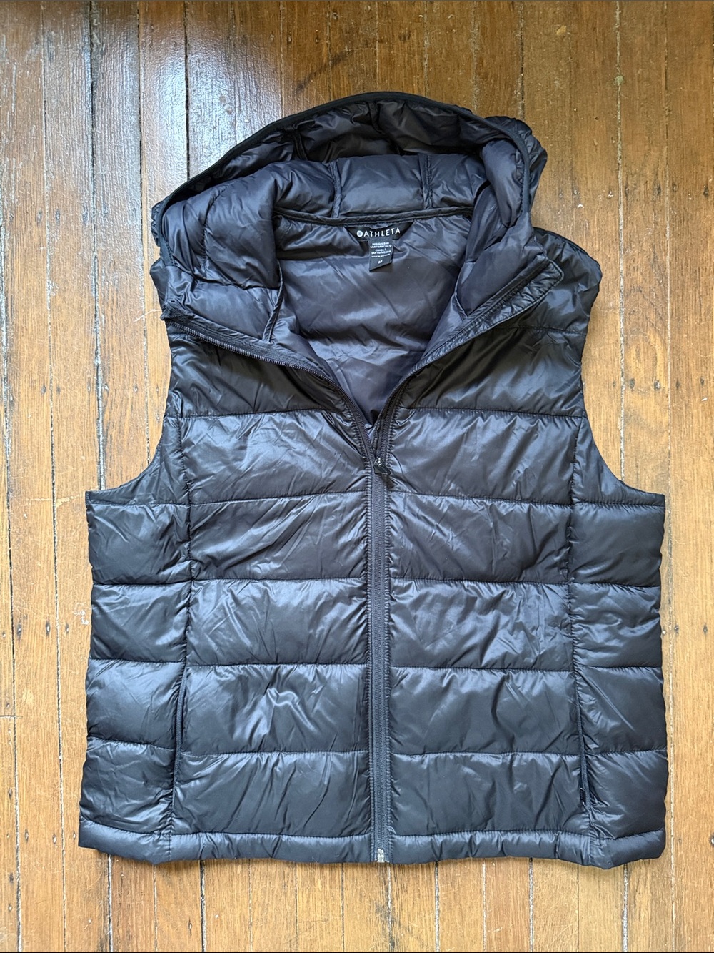 Athleta Black Quilted Hooded Puffer Vest